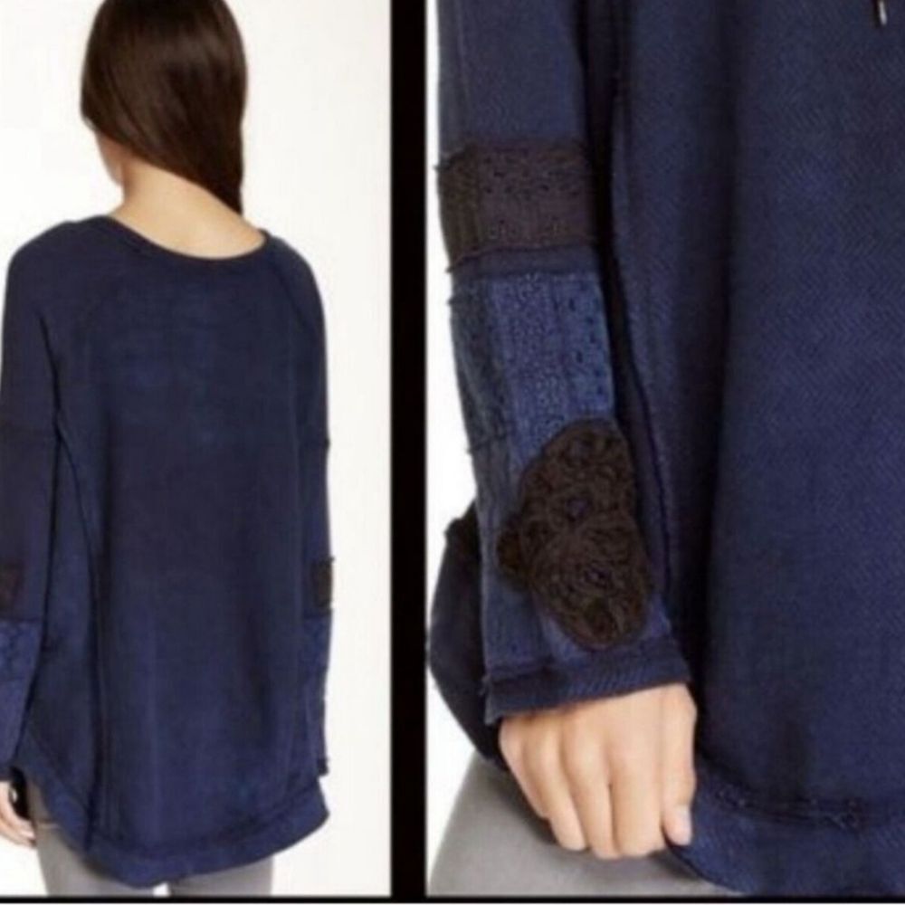 Free People You Dont Own Me Navy Embroidered Oversized Long Sleeves Tunic Top M - Picture 4 of 11